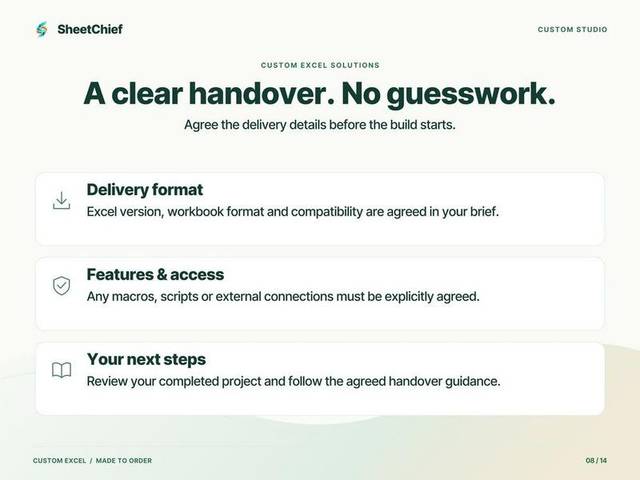 Custom Excel — Delivery & ownership